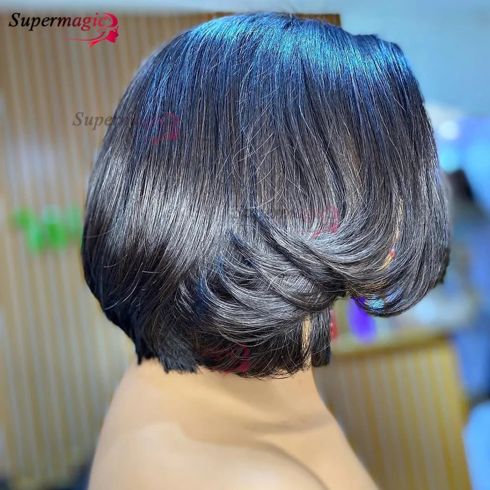 Ombre Chotolate brown Straight Bob 13x4 Lace Closure Human hair Wigs 100% Vietnamese Hair Wear and Go Glueless Layered Cut Wig