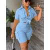 Women Two Piece Shorts Set Outifit Summer Fashion Solid Turn-Down Collar Short Sleeve Shirts Top & Casual Pocket Streetwear Sets