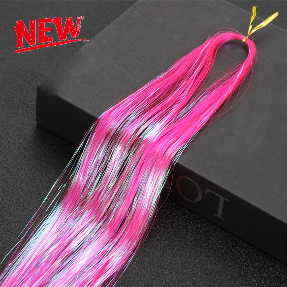 Shiny Sparkle Hair Tinsel 150PC/120cm Thin Colorful Rainbow Silk Hair Extensions Dazzles Women Hippie for Braiding Headdress