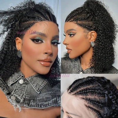Geflochtene Perücken 100% Echthaar 13X4 Lace Front Perücke Geflochtene Perücken Mit Babyhaar Perücken Für Frauen Kinky Curly Hair Perücken Curly Bob Perücke