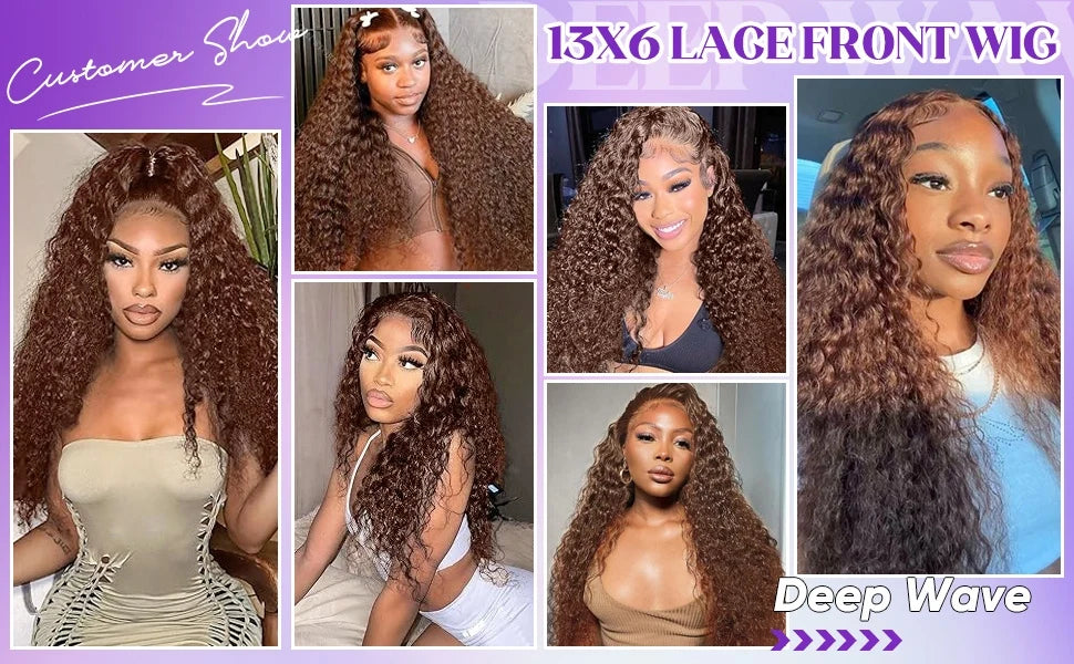 40 30 Inch Chocolate Brown Deep Wave Lace Front Wigs Human Hair #4 Colored 13x4 13x6 Hd Curly Lace Frontal Wigs Pre Plucked