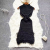 Fashion Tassel Knitted Short Sundress Women Sleeveless Stand Neck Elastic Bodycon Dress Beach Streetwear Bodycon Mini Dress