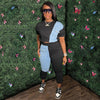 CM.YAYA Workout Denim Patchwork Women Two 2 Piece Set Outfit Sweatsuit 2022 T-shirt and Jogger Pants Matching Set Tracksuit