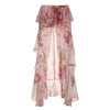 BIIKPIIK Vacation Ruffles Skirts Fashion Floral Print Vintage Elegant Women Skirts Designed Semi-perspective Sexy Holiday Bottom