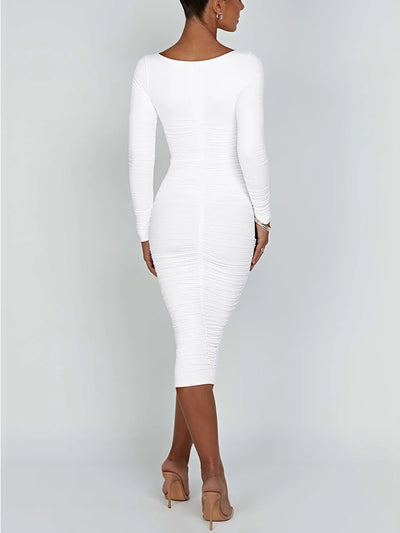 Herbst und Winter Damen Sexy Bodycon Kleid Quadratischer Ausschnitt Langarm Abendkleider für Damen
