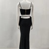 Black White Color Women Sexy Sleeveless V-Neck Bodycon 2 Pieces Bandage Long Dress Florals Celebrate Nightclub Party Outfit