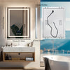 Intelligenter LED-Badezimmerspiegel, rechteckiger Wandspiegel mit Bluetooth-Lautsprecher, Uhrzeit, Temperatur, Lichtspeicher, Front- und Hintergrundbeleuchtung, Antibeschlag