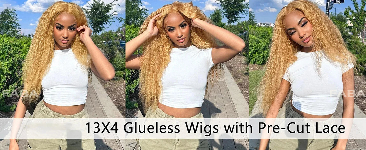 FABA Glueless Wigs Echthaar #27 Farbe Honigblond Deep Wave Echthaarperücke 13x4 Lace Front Perücken mit Babyhaar 180% Dichte