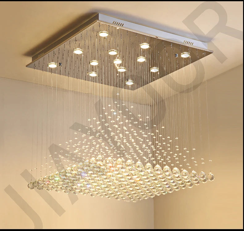 Kronleuchter K9 Kristall Pendelkugel Quadratischer Kronleuchter Beleuchtungskörper Regentropfen Vorhang Glas Kronleuchter LED-Licht