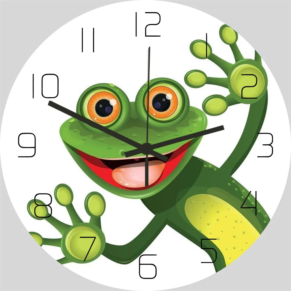 Lustige Frosch Acryl Wanduhr Strand Seestern Schallplatte Marmor Katze Retro Wanddekoration Uhren für Wohnzimmer Schlafzimmer Büro Zuhause