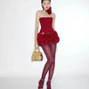 Red Color Women Sexy Strapless Ball Gown Mini Fashion Celebrity Nightclub Party Dress Birthday Cocktail Girls' Outfit