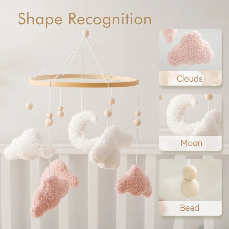 Baby-Kinderbett-Mobile-Rassel-Spielzeug 0-12 Monate Säugling Weicher Filz Teddy Samt Rosa Bär Bettglocke Hängendes Spielzeug Halterung Babybett Mädchen Spielzeug