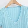 Damen V-Ausschnitt gestricktes Häkel-T-Shirt mit