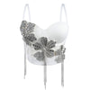3Colors Women Fashion Diamonds Embroidery Flowers Tassel Bustier Corset Crop Tops To Wear Out Evening Club Party Camisoles Top
