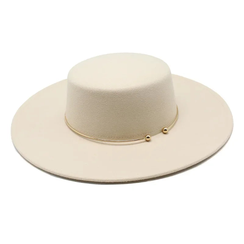 French Style 10CM Wide Brim Derby Top Hat Socialite Wind Hepburn Wind Wool Felt Fedoras Hat Elegant Wedding Dress Hat