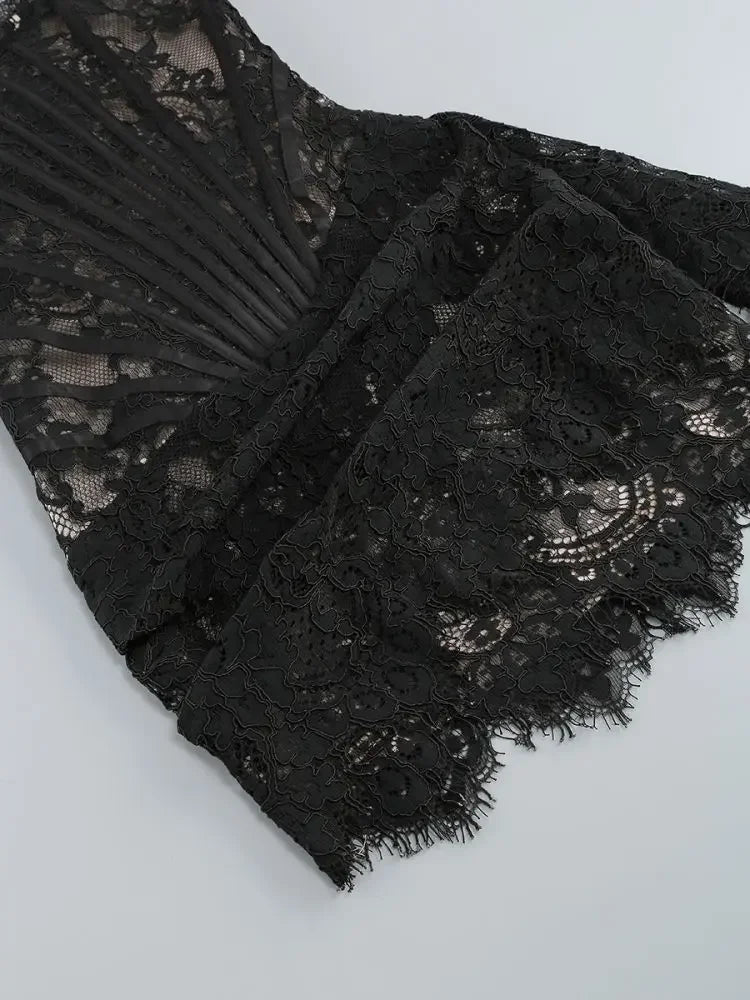 XIAOTANG Elegantes Trägerloses Spitzenkleid für Damen, sexy, modisch, schulterfrei, unregelmäßig gerafft, Bodycon, Nachtclub-Partykleid