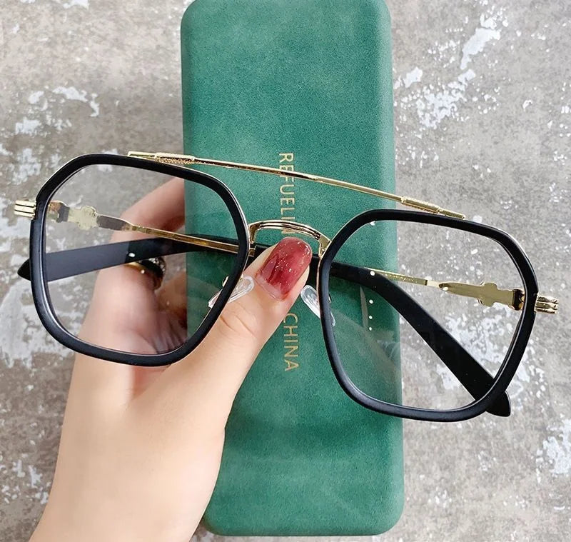 -1 -1.5-2-2.5-3 Doppelsteg Quadratische Myopie Brille Herren Damen Retro Anti-Blaulicht Kurzsichtigkeit mit Sehstärke Computerbrille