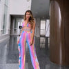 Bra+tassel Pants Suit  2 Piece Set Women Hot Pink Swimsuit Mesh Bathing Suit Sexy Matching Swimwear Viquinis Mujer 2022