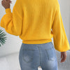 Women's Solid Color Round Neck Lantern Long Sleeve Knitted Sweaters for 2026 Autumn Winter Woman Clothes Yellow Red Khaki Tops