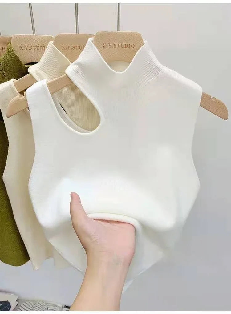 Women Knitted Tank Top Summer Fall Slim Sweater Short Sleeveless Solid Summer Sweaters Hollow Out Pullovers 2026