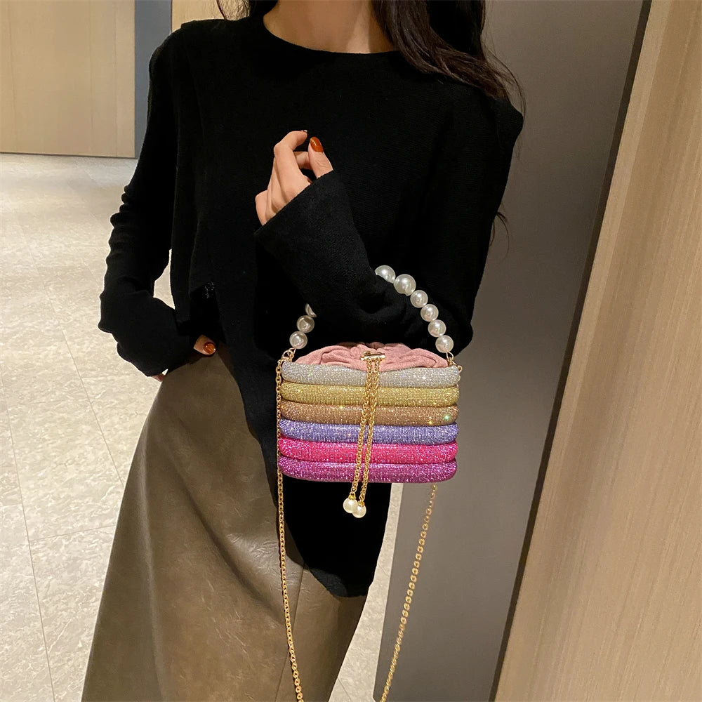 MOODS Luxury Evening Purses For Women Dazzling Pearl Beads Chain Crossbody Bag Dinner Party Clutch 2023 Luxury Designer Handbags