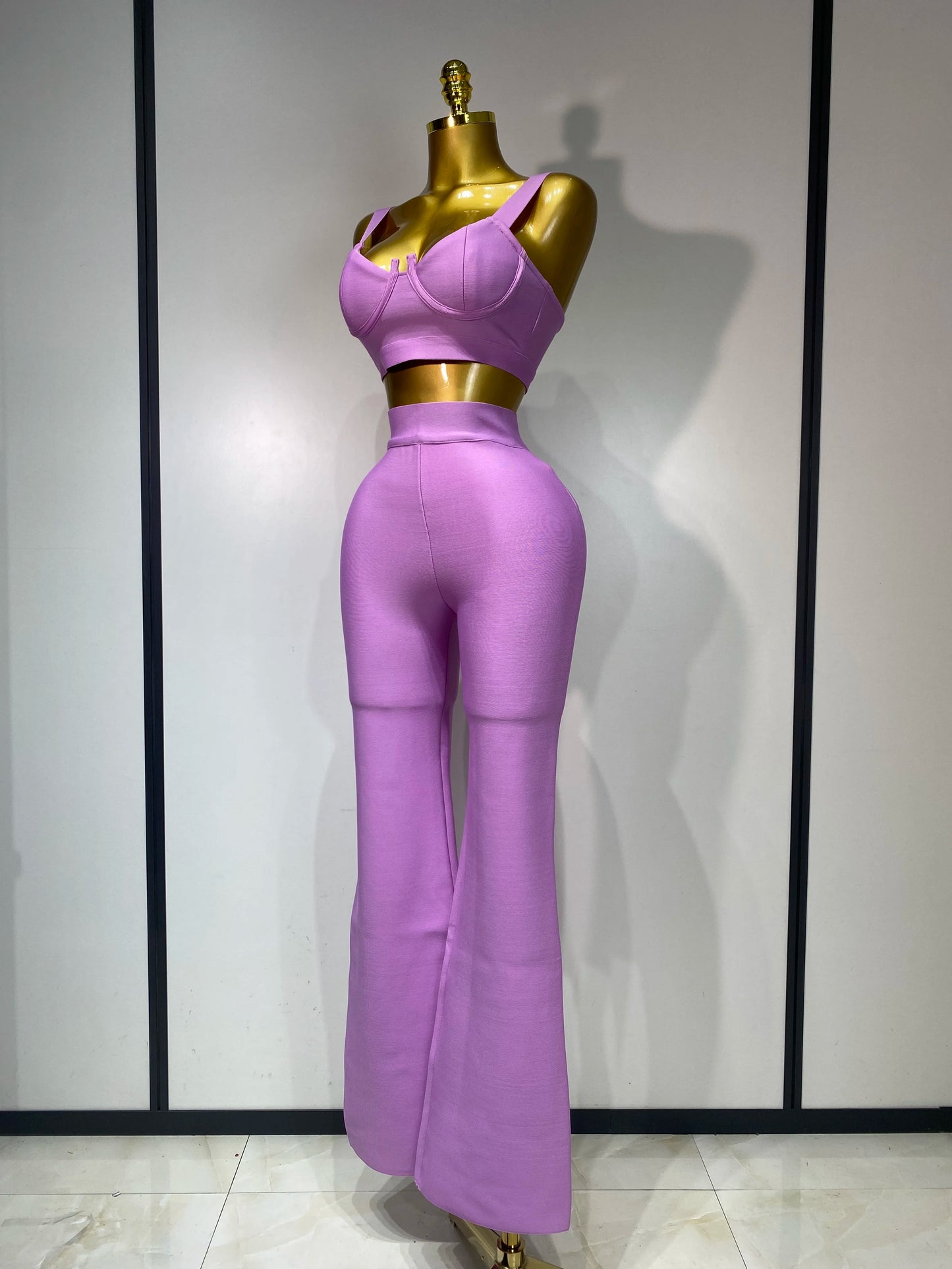 Damen Sexy Bandage Crop Top Hosen-Set Abendparty Club Luxus Geburtstag High Street Mode Elegant Luxus Geburtstags-Outfit