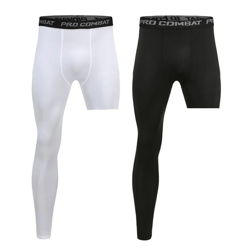 Men Compression Pants Base Layer Exercise Trousers Running Tight Sport Cropped One Leg Leggings Basketball Football Yoga Fitness