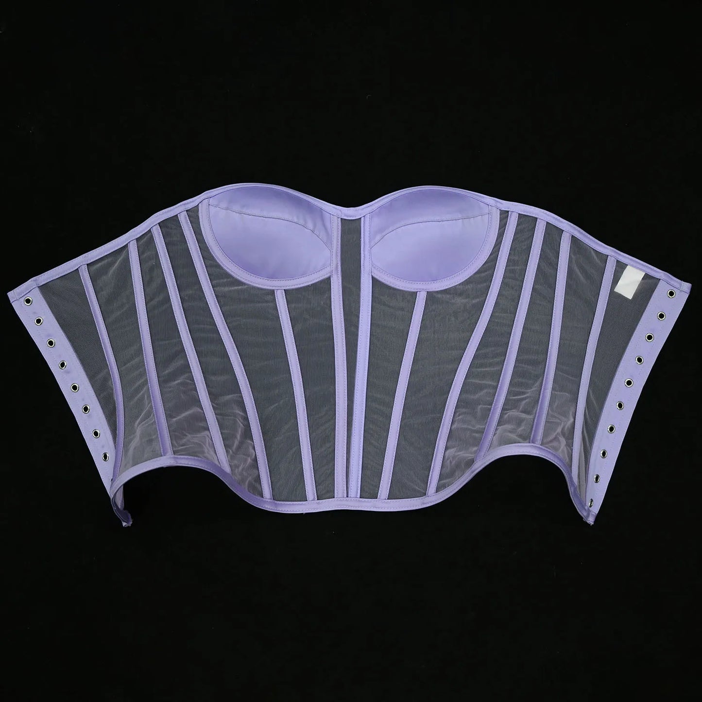 Women Mesh Corset Bustier With Cups Overbust Tight Shaping Tops Strapless Transparent Bodice Slimm Waist Wedding Lace Up Boned