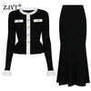 ZJYT Women's Knitted Dress Set 2 Piece Spring New Flare Sleeve Sweater and Long Skirt Suit Elegant Female Party Outfit Blue 2026