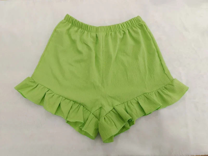 Chic Women Sweet Set Puff Sleeve Crop Tops and Shorts Outfits Solid Stretch Pleated Sexy Summer Girl 2 Two Piece Suit