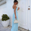 Mingmingxi Summer Elegant Strapless Chiffon Dress 2024 New Arrivals Blue Maxi Pleated Dress Fashion Casual Women's Clothing