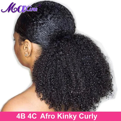 Afro Kinky Curly Haar Pferdeschwanz Extensions Clip-in Pferdeschwanz mit Kordelzug Echthaar Extensions Mongolisches Kinky Curly Haarteil