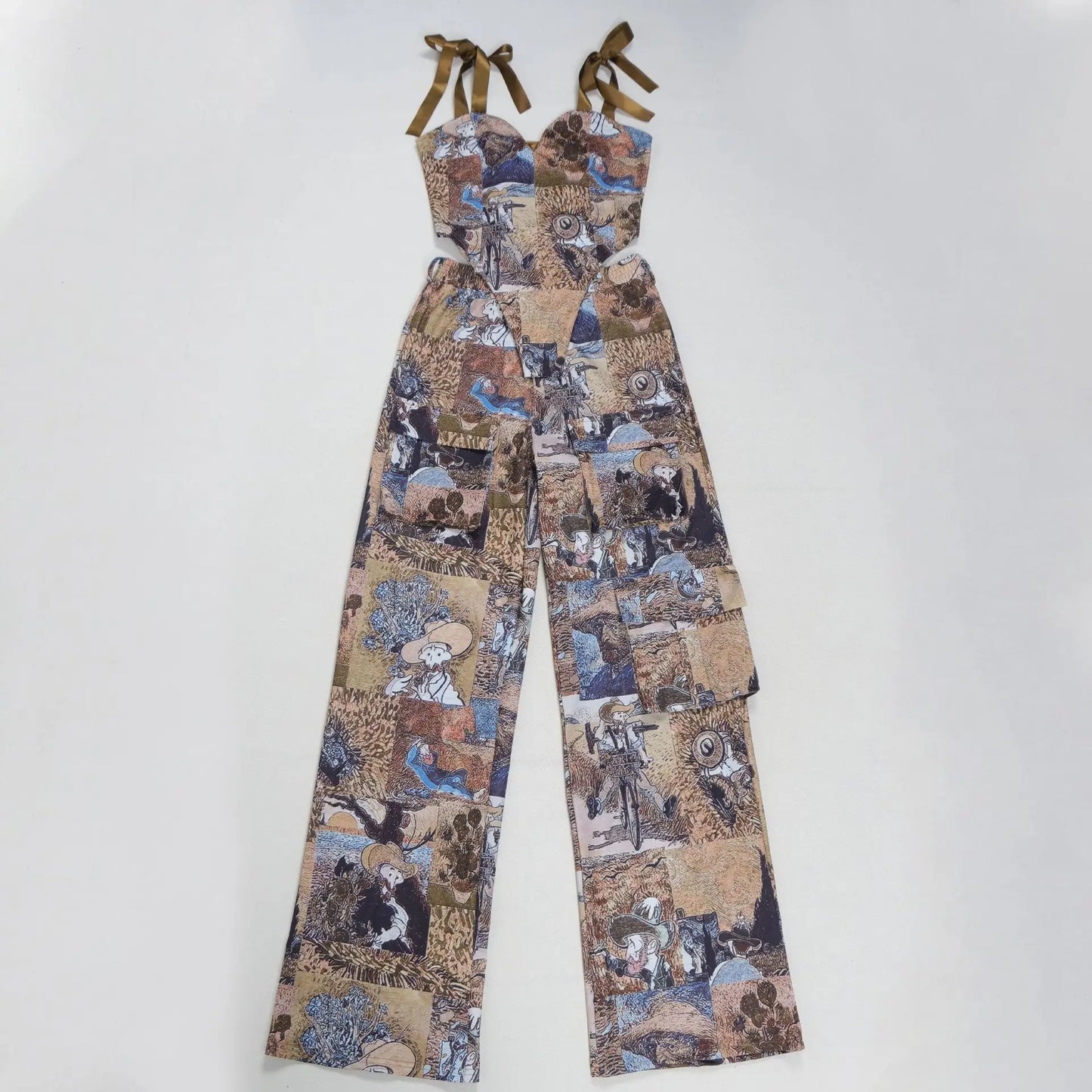Two Pieces Women Pant Sets Print Matching Set Drawstring Pockets Sleeveless Top Elastic Waist Pants Slim Fit Casual 2026 Spring