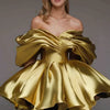 Luxury A-line Formal Occasion Party Dresses Satin Vestido Off the Shoulder Evening Prom Gowns Draped Corset Back Mini