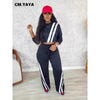 CM.YAYA Fashion Striped Splicing Women's Set Long Sleeve Sweatshirt and Sweat Pants Tracksuit 2024 Winter Two 2 Piece Set Outfit