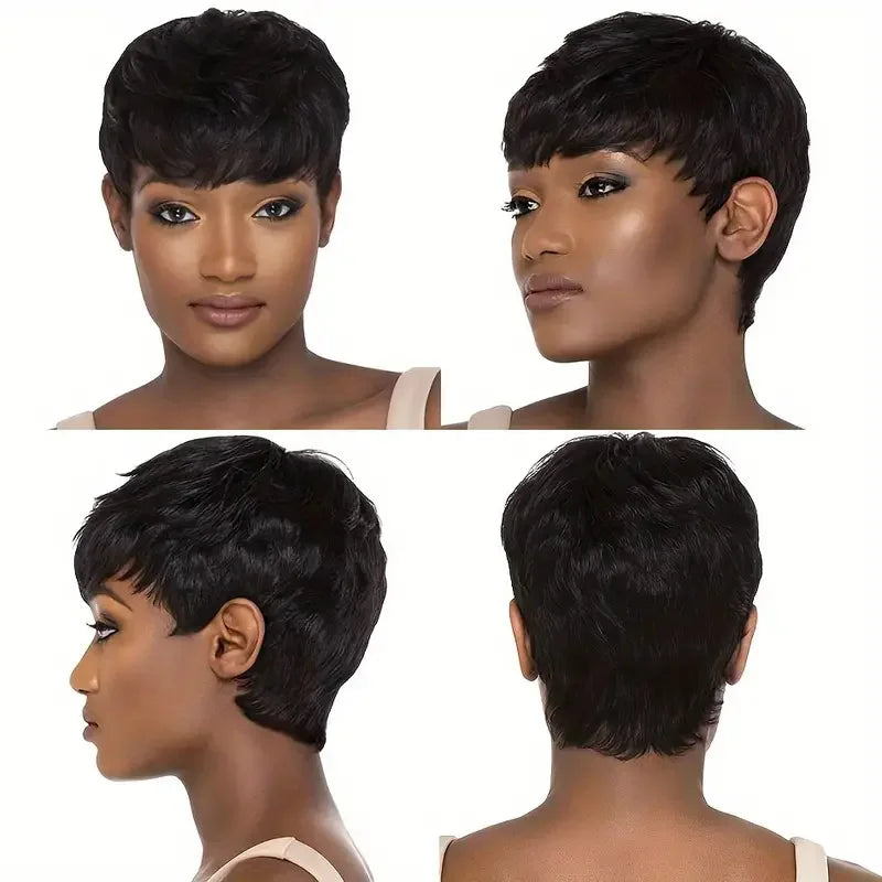Kurzer Bob, glatte Echthaarperücken, Naturfarbe, brasilianisches Remy-Haar, Pixie Cut Perücke, günstige Echthaarperücke für schwarze Frauen Misney