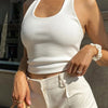 White Halter Sexy Backless Tank Tops for Women Streetwear 2024 Sleeveless Ribbed Knit Vest Top Cropped Feminino