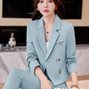 Solid Suits for Women 2024 Spring Fashion Office Ladies Long Sleeve Double Breasted Short Tops Chic Slim High Waisted Pant Suits