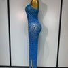 Luxury Rhinestones Sexy Mesh See Through Bodycon Dress Women Birthday Evening Cocktail party Gown Red Carpet Club Stage Outfit