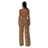 Women Two Piece Pant Sets Sexy Hollow Out Vest Sleeveless Tanks Tops Splice Long Pants Drawstring Streetwear Summer 2025