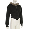 BIIKPIIK Pelzkragen Kapuzenmäntel für Damen Lässiger Reißverschluss Slim Hoodies Einfache All-match Schwarz Harajuku Mantel Herbst Winter Sweatshirts