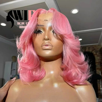 WIF Pink Bob Lace Wig Body Wave Short Bob Pink Hair Hitzebeständige Synthetik Lace Front Perücke Frauen Cosplay Lila Bob Haar