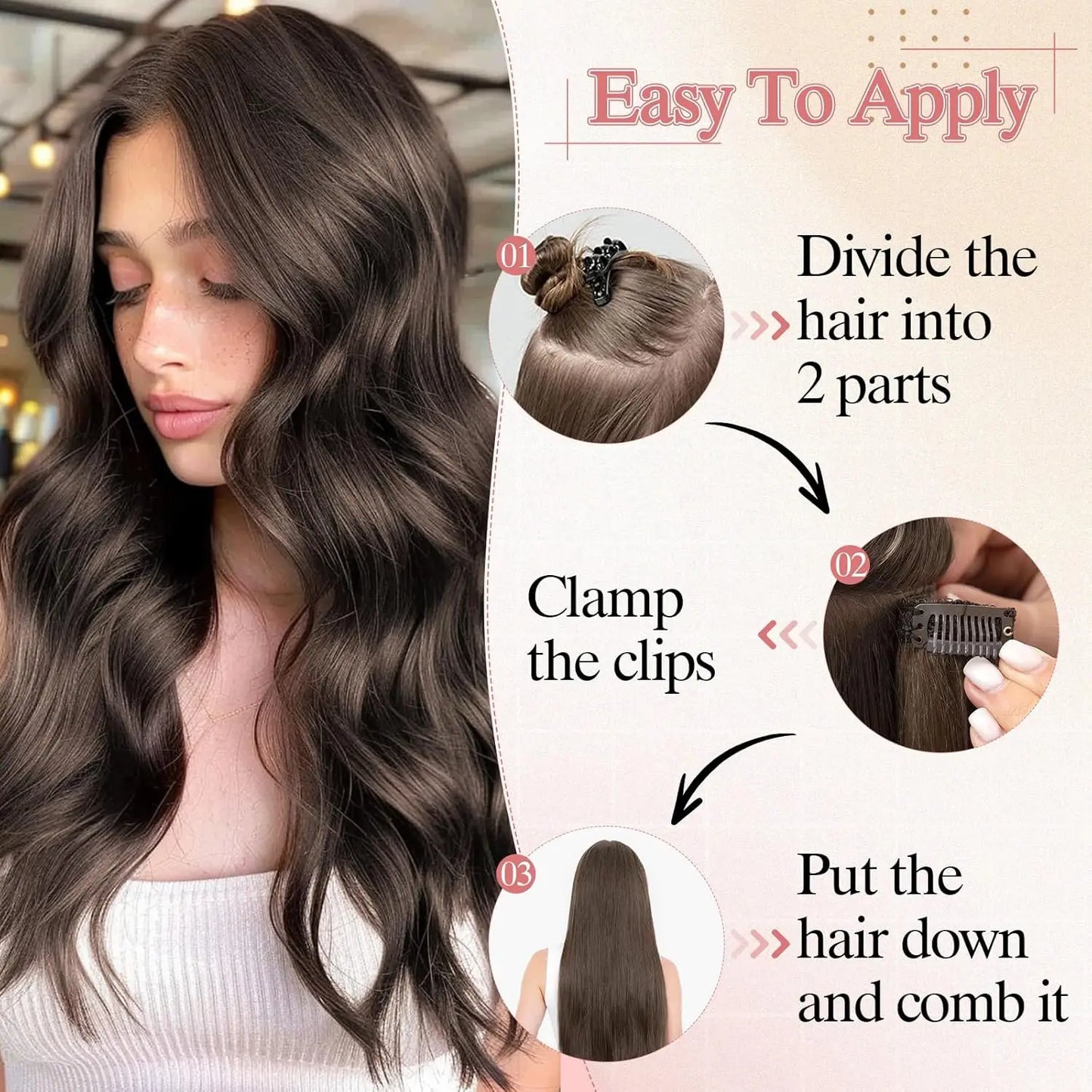 #6 Light Brown Bone Straight Clip In Hair Extensions 1 Piece 5 Clips Full Head One-Piece Clip In Human Hair Extensions 100G/Set