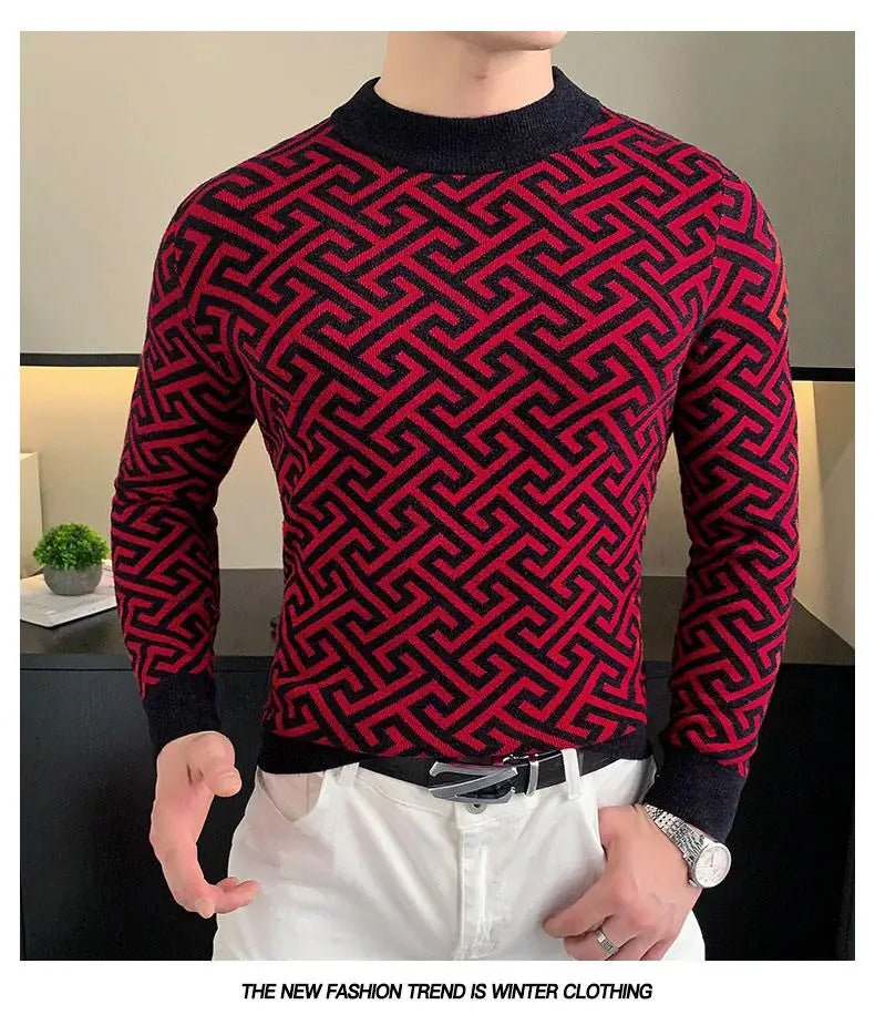 Herbst Winter Samt Strickpullover Herren Langarm Rundhalspullover Slim Fit Business Freizeit Strickwaren Tops Herrenbekleidung