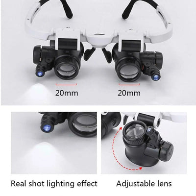 2XLED Uhren-Juwelier-Reparatur-Lupe Kopfmontiertes Stirnband Einstellbare Vergrößerungsbrille Lupenlinse 8X 15X 23X