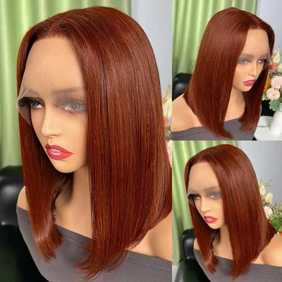 Rotbraune Bob Perücke Echthaar 13x4 Lace Front Perücken Echthaar vorgezupft mit Babyhaar Brasilianisches Echthaar