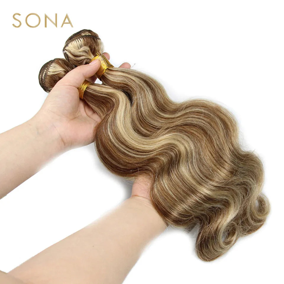 Piano Color P4/613 Highlighted Hair Bundles With Closure Remy Body Wave Ombre Ash Blonde Human Hair Weave With Highlights