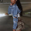 Fashion Zerissene Löcher Langarm Kurze Jeansjacke Damen Trend Streetwear Freizeit Oberbekleidung Damen Doppelknopf Splicing Mantel