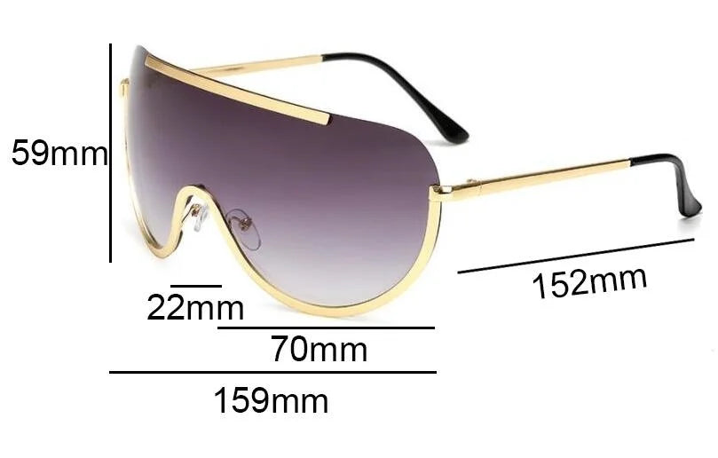 Metallische Oversized Punk Sonnenbrille Damen Semi-Randlose Schutzbrille Shield Lens Designer Große Sonnenbrille Damen Modeaccessoires