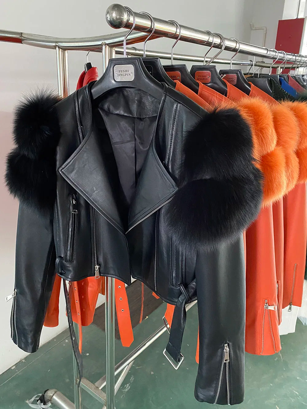 GO BALLISTIC YA Ladies' Genuine Leather Jacket with Fur Sleeve Women's Natural Lambskin Outfit